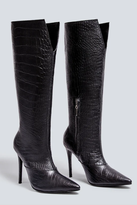 Botas en cuero largas Jacare negra