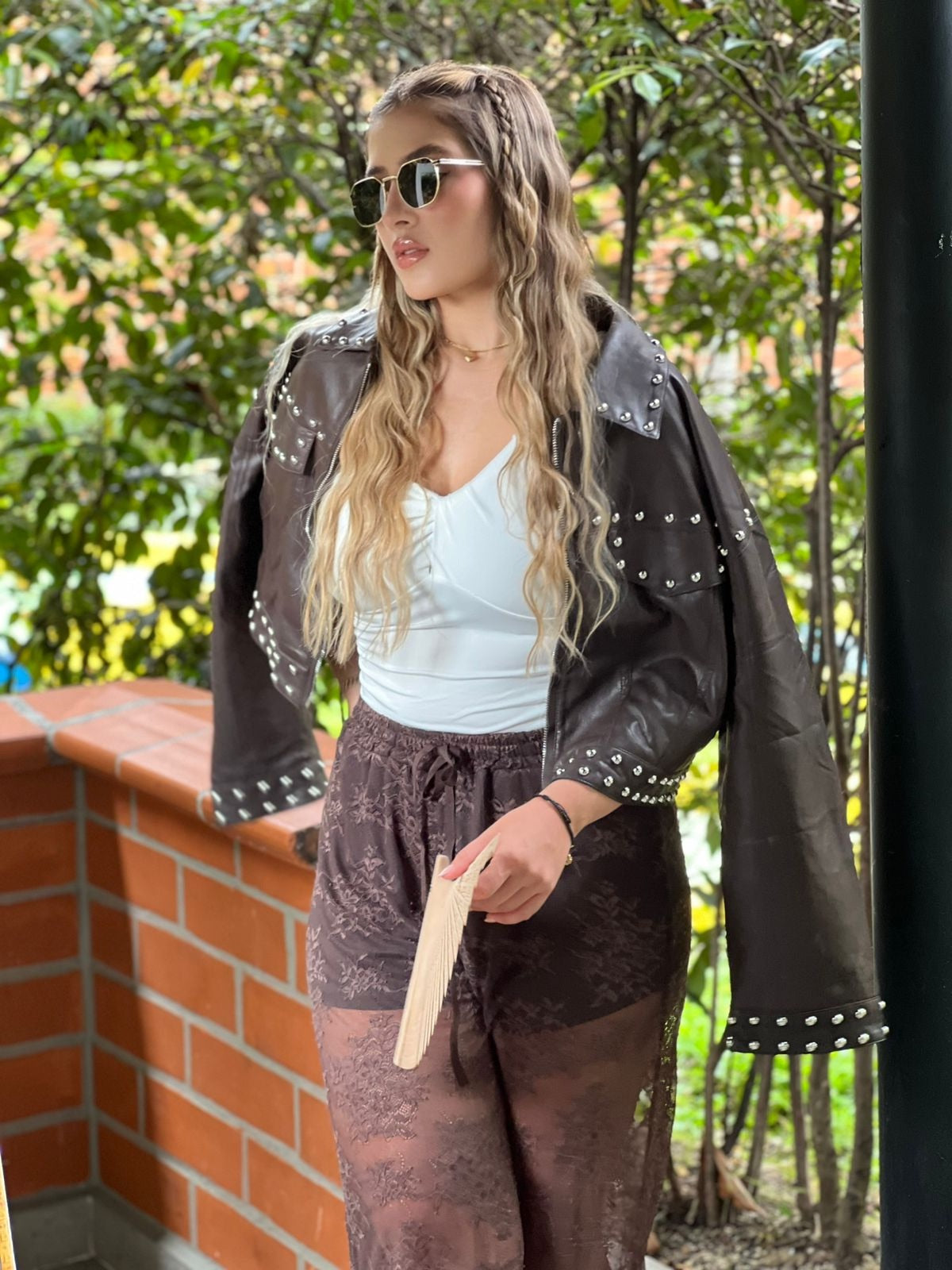Chaqueta efecto cuero taches
