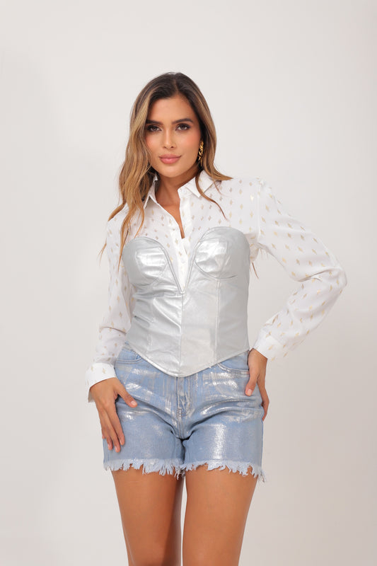 Strapless silver tipo cuero