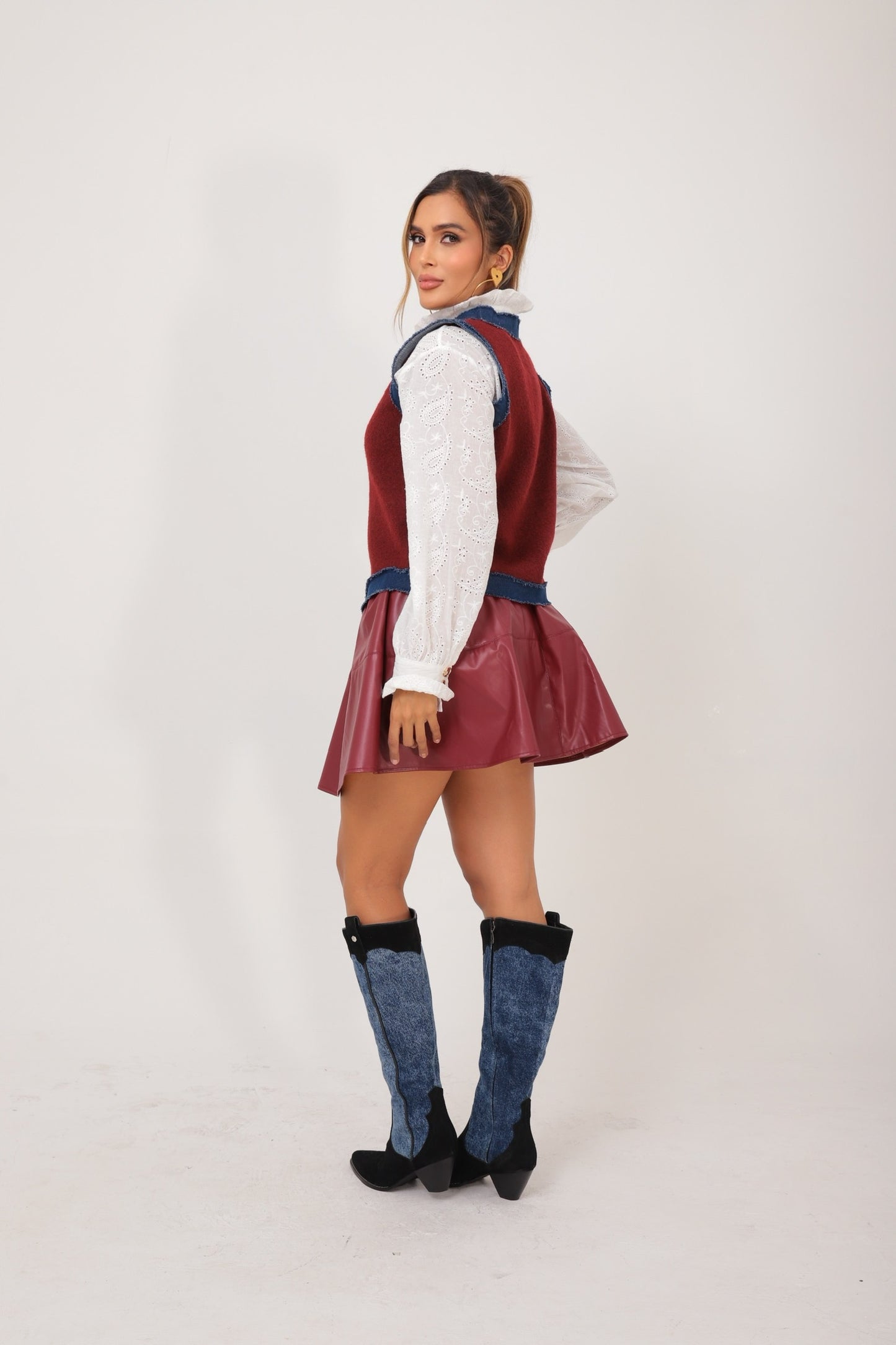 Chaleco marrón patchwork denim