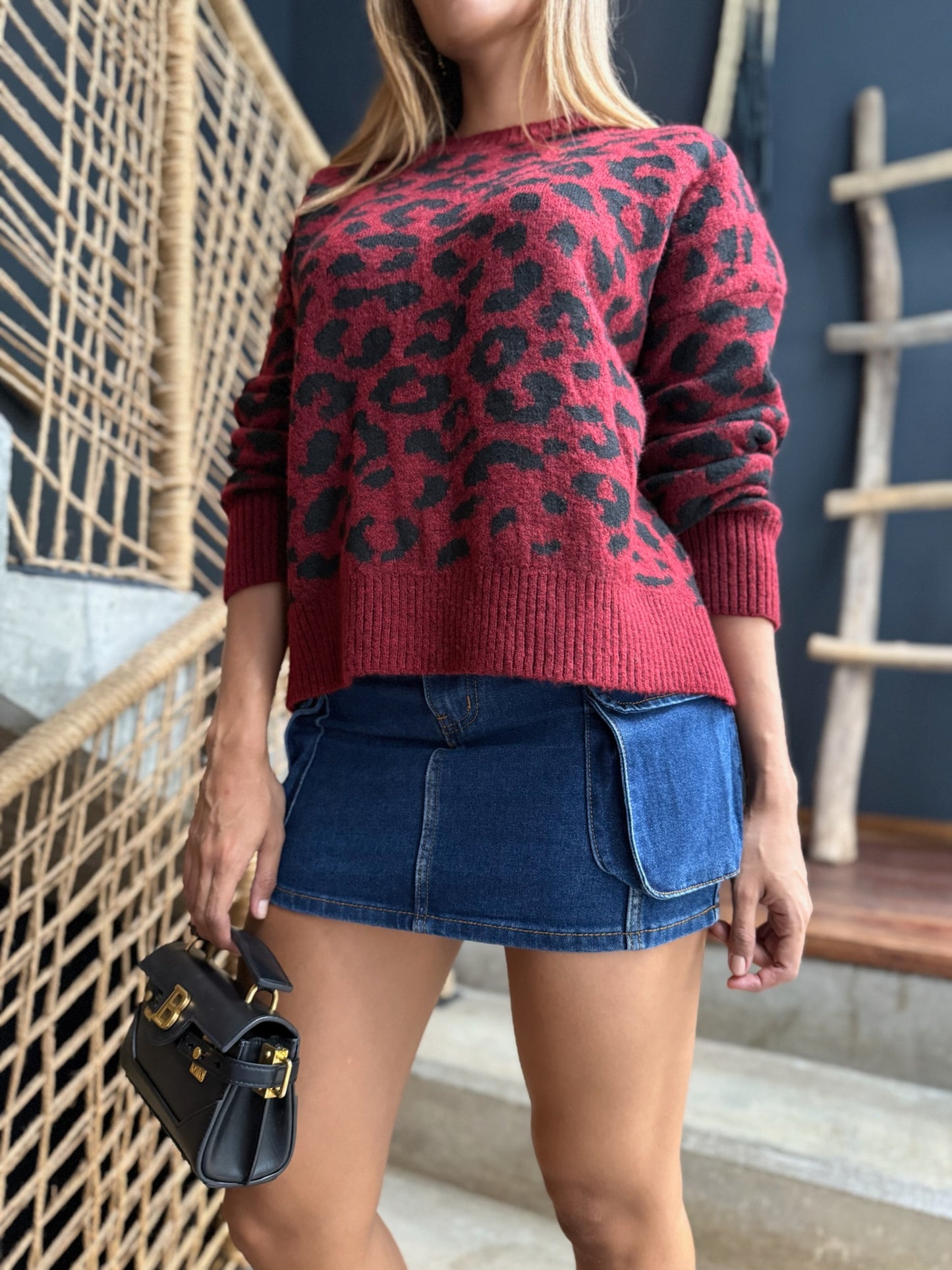 Jersey Burdeos marrón leopardo